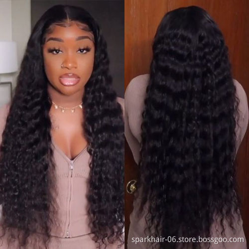 Wholesale Loose Deep Wave Natural Black Transparent Lace Wigs 100% Human Hair Wigs Lace Frontal For Woman